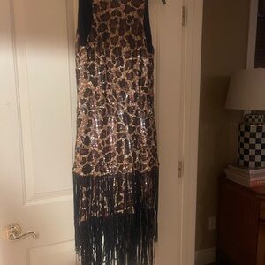 Sequin Leopard Print Fringe Dress by PINKO